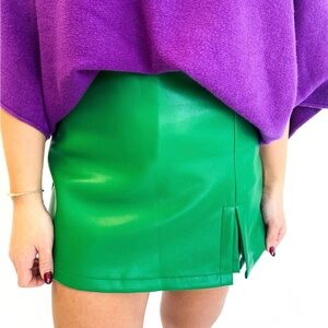 Green Leather Mini Skort